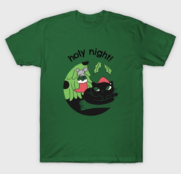 Holy Night Cat T-Shirts – Christmas Cat T-Shirts by sydorko