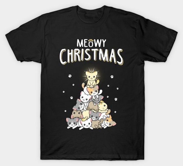 Meowy Christmas Apparel – Christmas Cat T-Shirts by KsuAnn