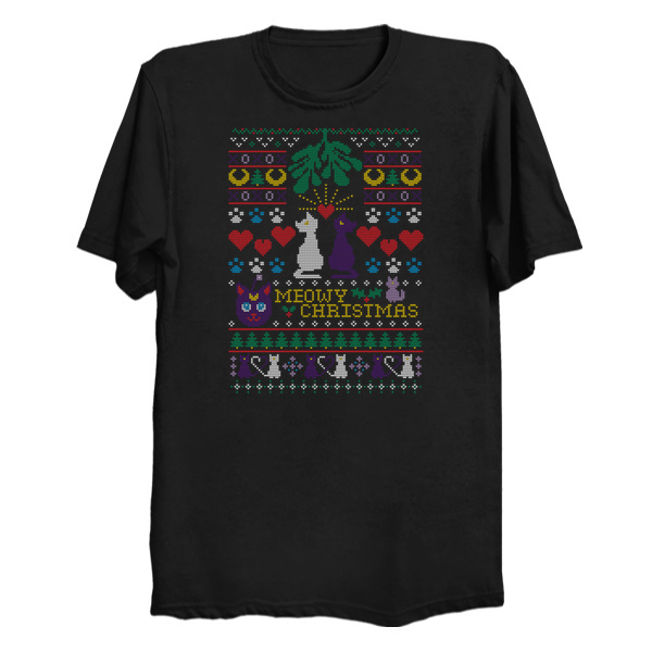 Meowy Christmas T-Shirt – Christmas Cat T-Shirts by machmigo