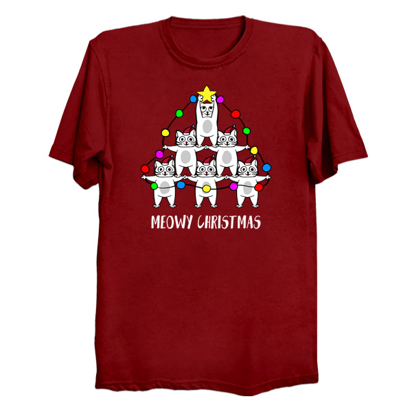 Meowy Christmas Tree T-Shirts – Christmas Cat T-Shirts by CrankyArt