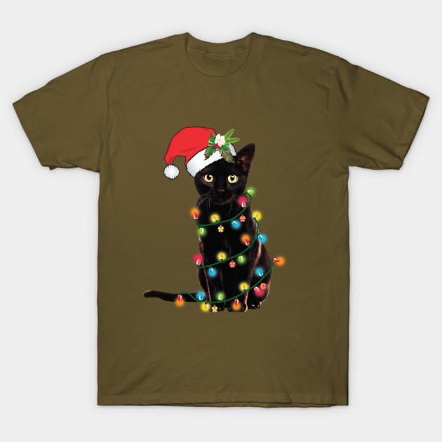 Black Santa Cat Tangled Up In Lights Christmas